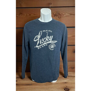Men's Lucky Brand Shirt Sz Small Blue Long-Sleeve Thermal Sweater Top Casual